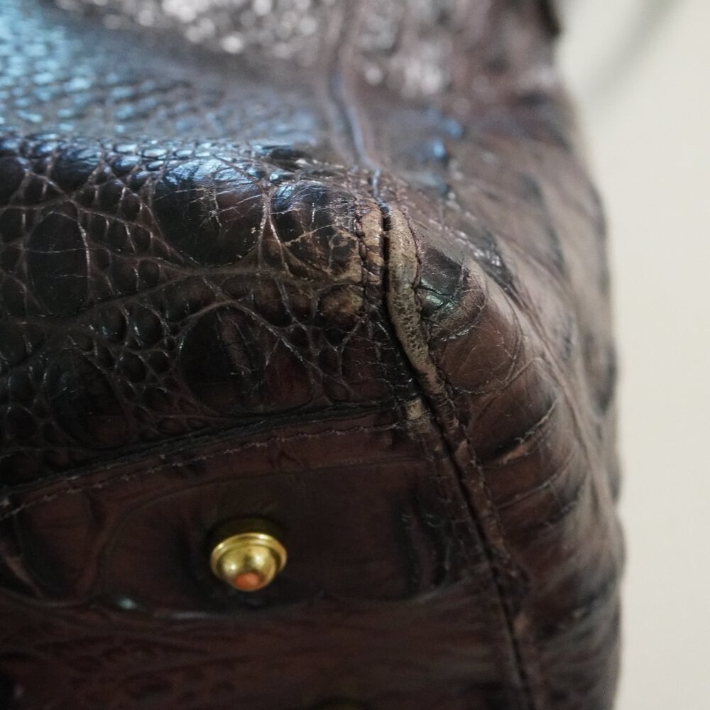 Brahmin Croc-Embossed Satchel in Dark Brown - Picture 7 of 14